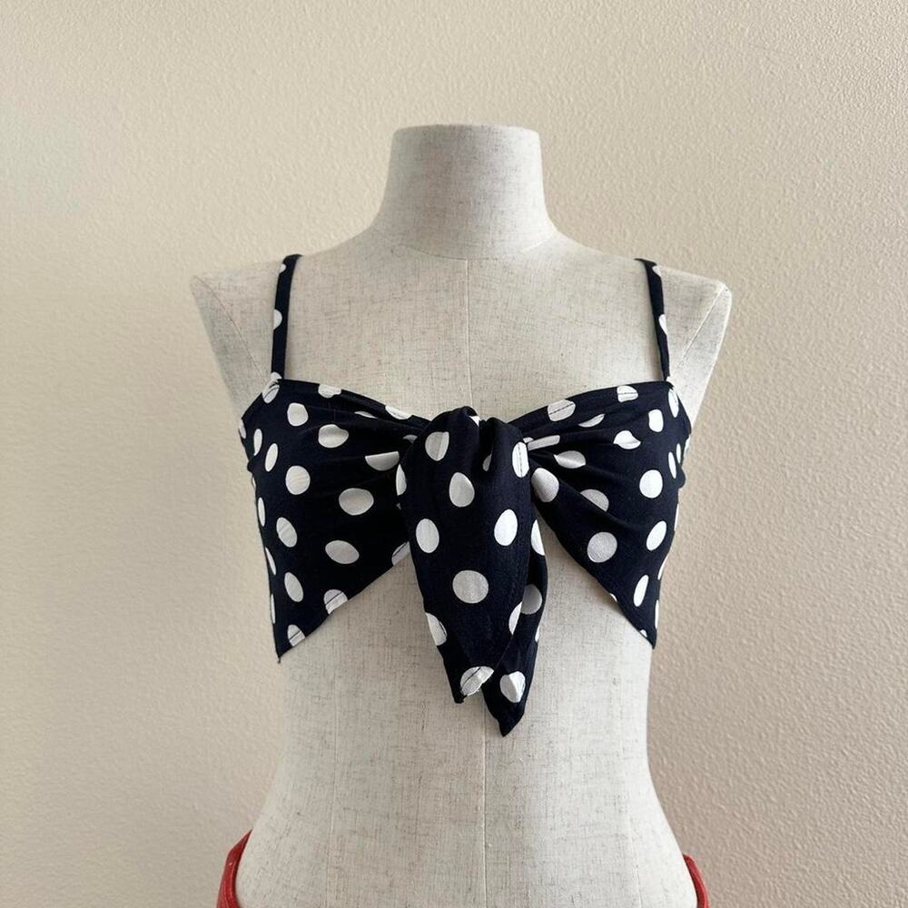 handmade burgundy polka dot tie-back crop top